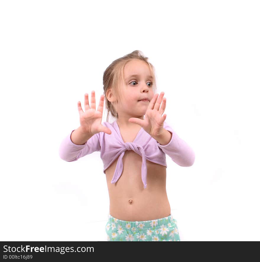 Portrait of very nice young girl on the white background