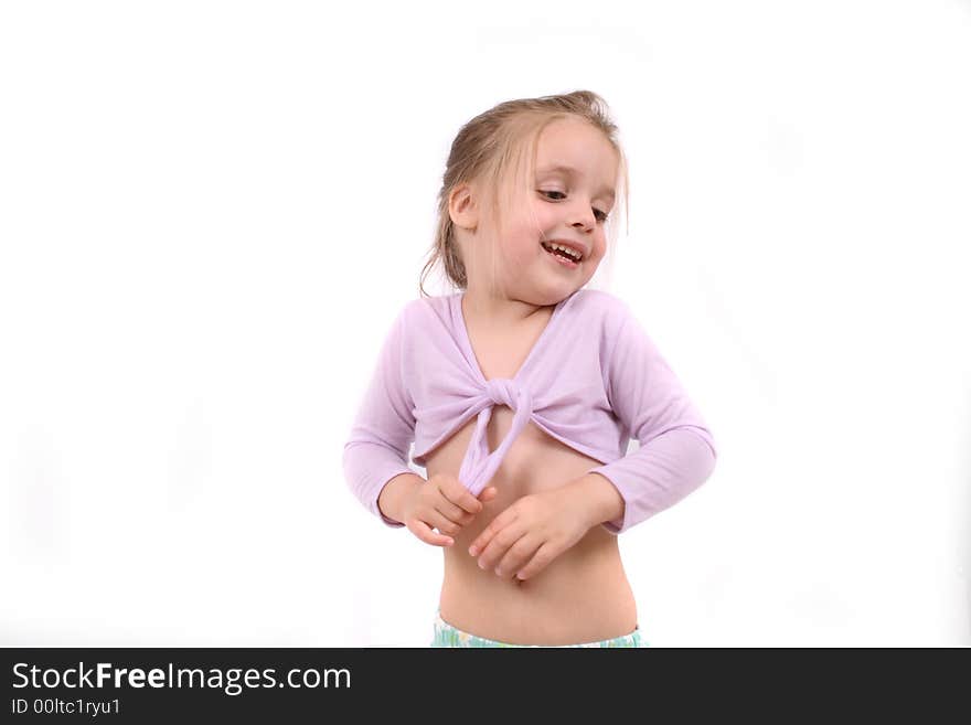 Portrait of very nice young girl on the white background