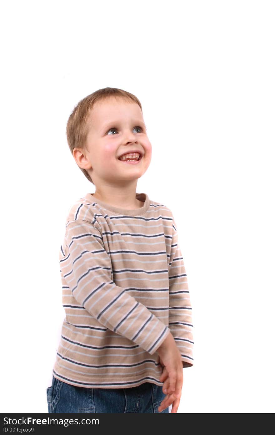 Portrait of very nice young boy on the white background