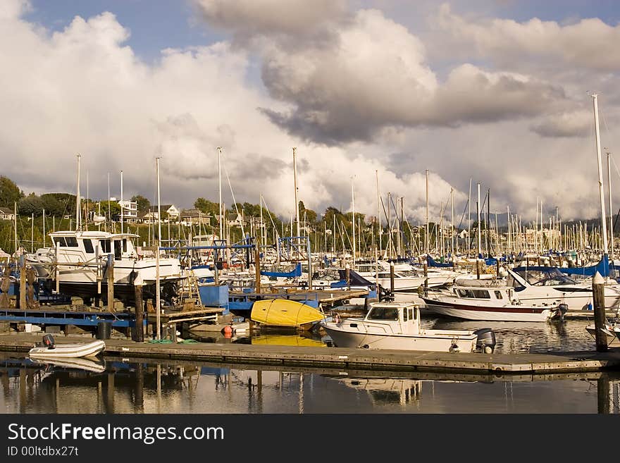 Yellow Boat At Marina