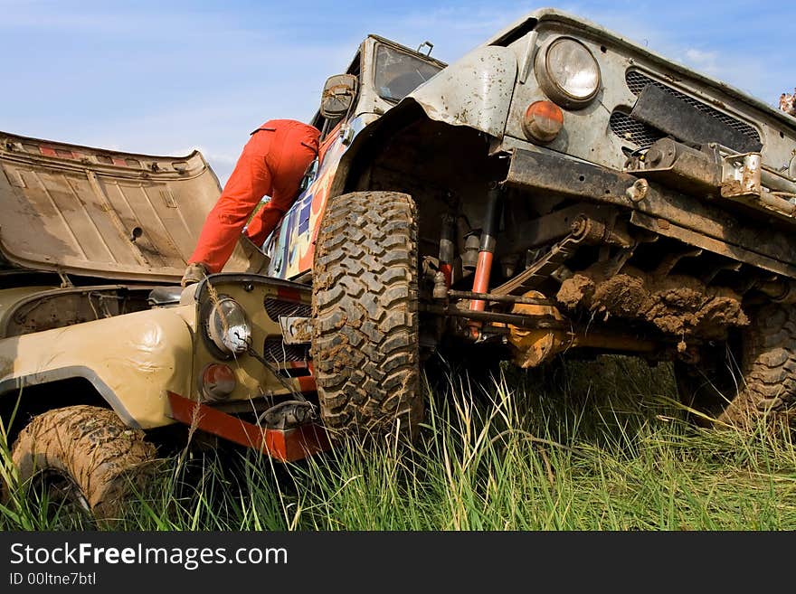 Russian racing. Collision two machines. Damage