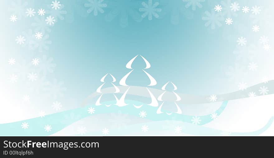 Computer generated illustration with fir tree and falling snow. Computer generated illustration with fir tree and falling snow