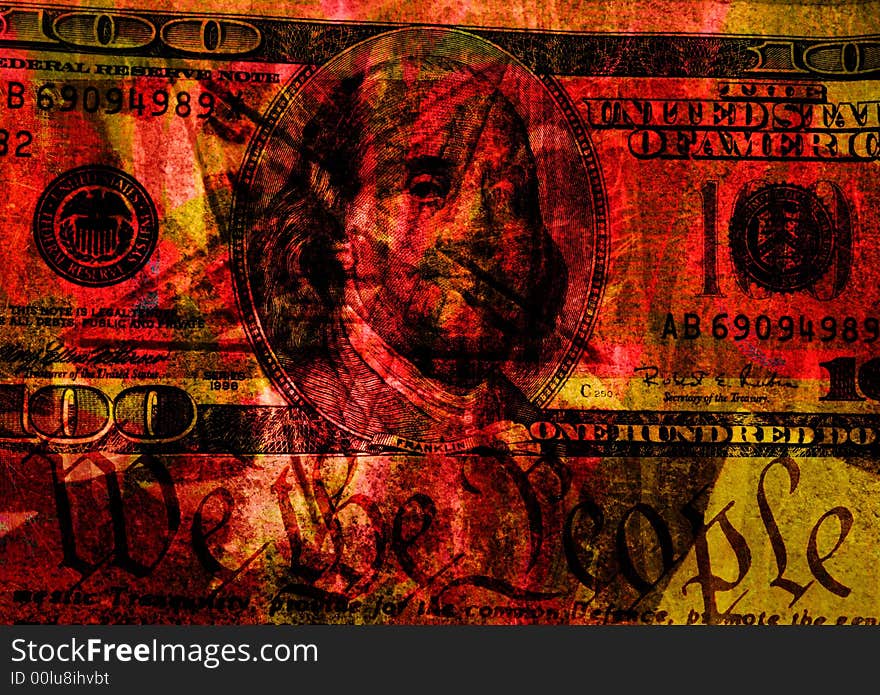 Grunge Background With Hundred Dollar Bill and Constitution