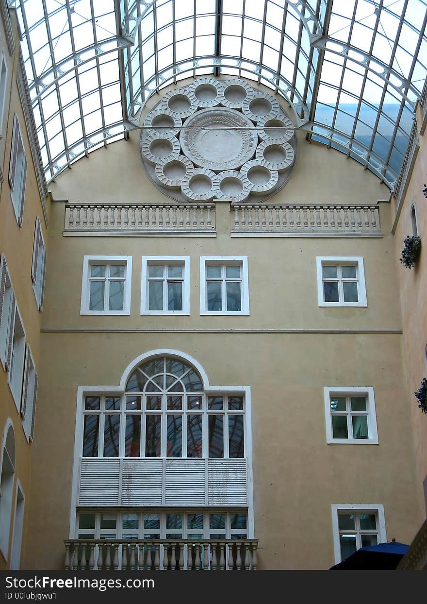 Interior design view of a building with natural light coming from the ceiling. Interior design view of a building with natural light coming from the ceiling