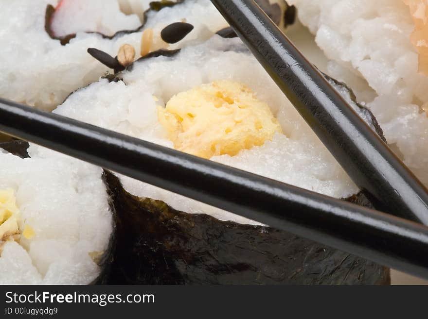 Japanese Sushi With Chopsticks