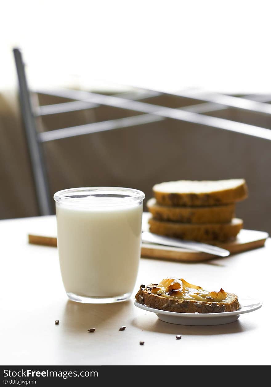 Breakfast with milk and toast