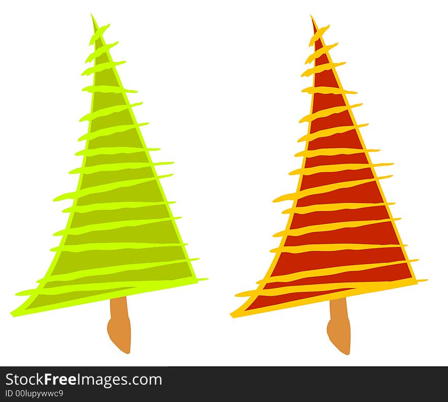 A clip art illustration of your choice of 2 abstract Christmas Trees - green and red. A clip art illustration of your choice of 2 abstract Christmas Trees - green and red