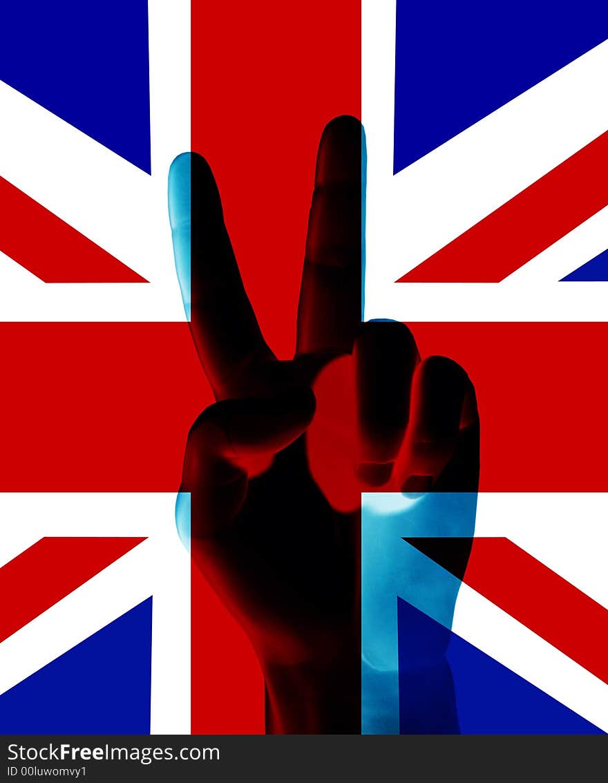 An conceptual image of hand with the UK flag, that could symbolise,freedom,peace,winning and victory. An conceptual image of hand with the UK flag, that could symbolise,freedom,peace,winning and victory.