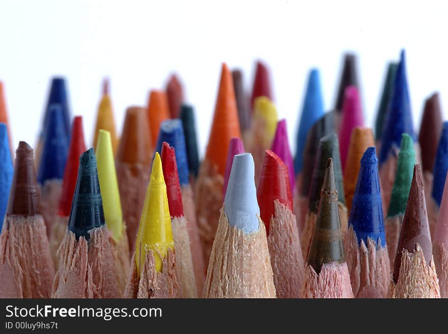 Group of colors pencils in background white