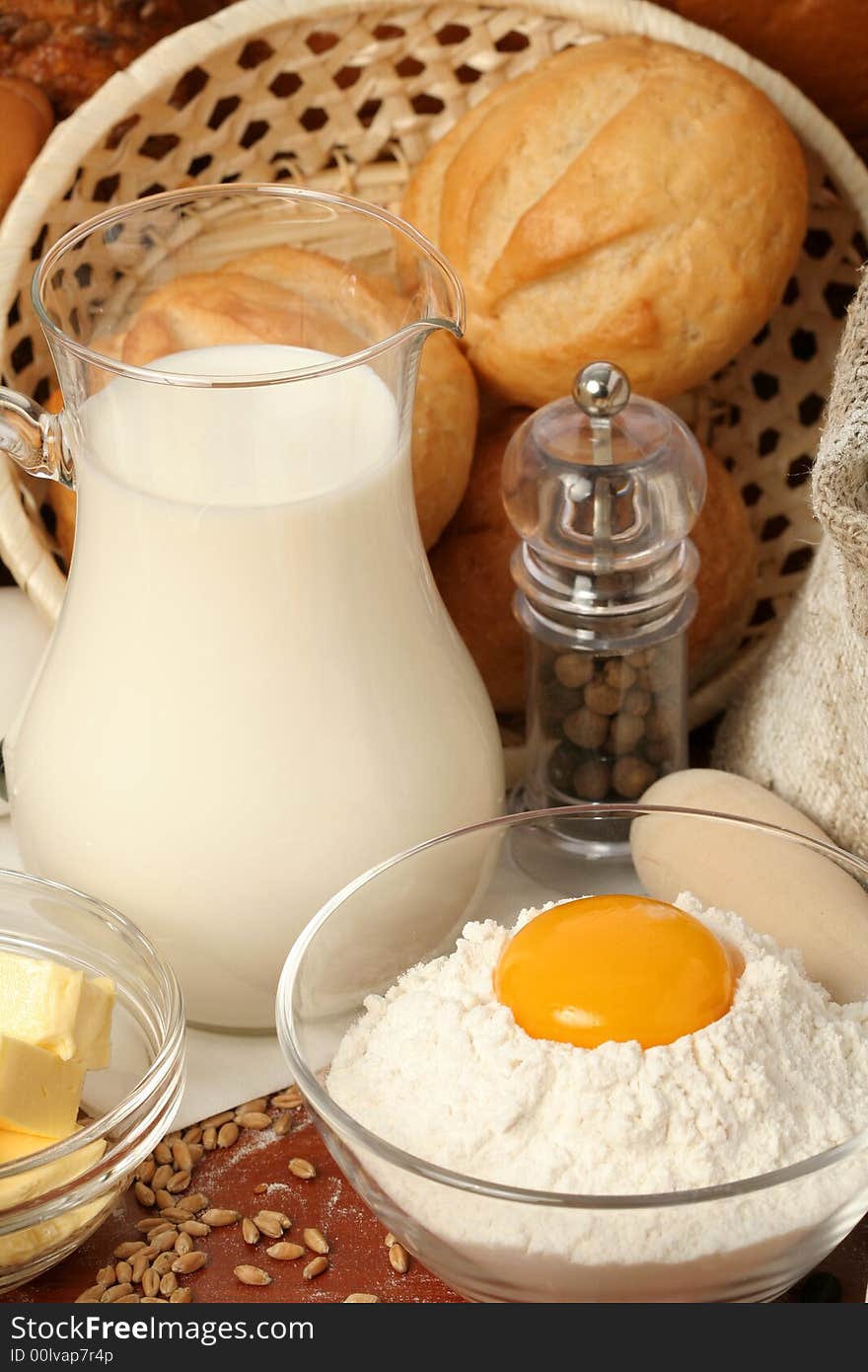 Jug of milk, butter and flour