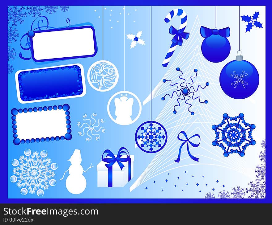 Christmas symbols. Blue and white. Christmas symbols. Blue and white.