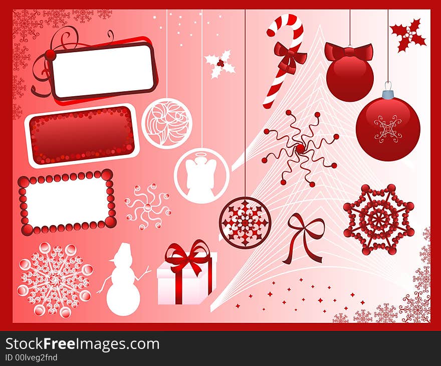 Christmas symbols. Red and white. Christmas symbols. Red and white.