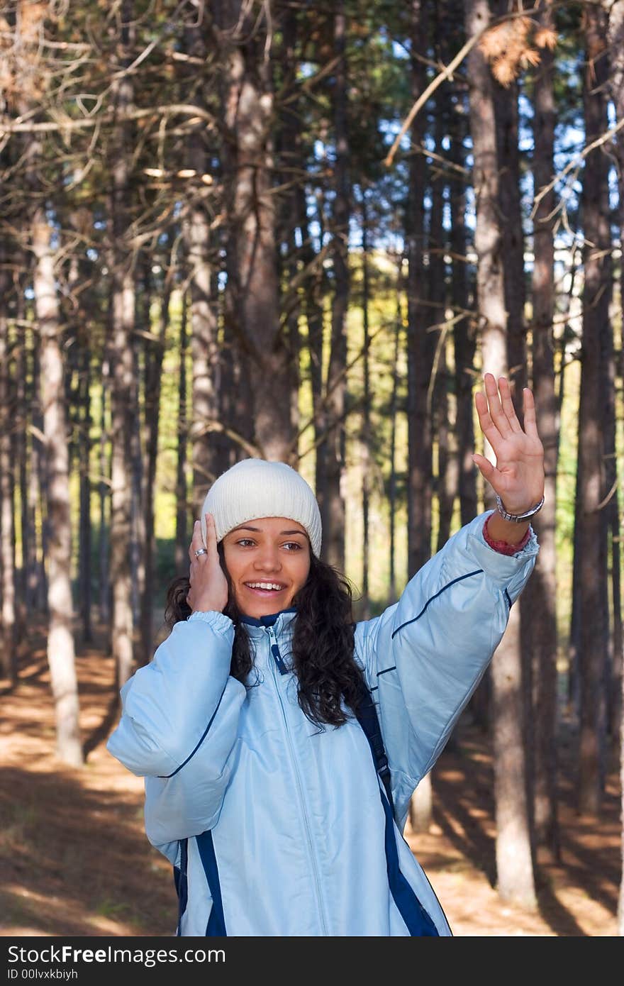 beautiful winter girl in blue jacket