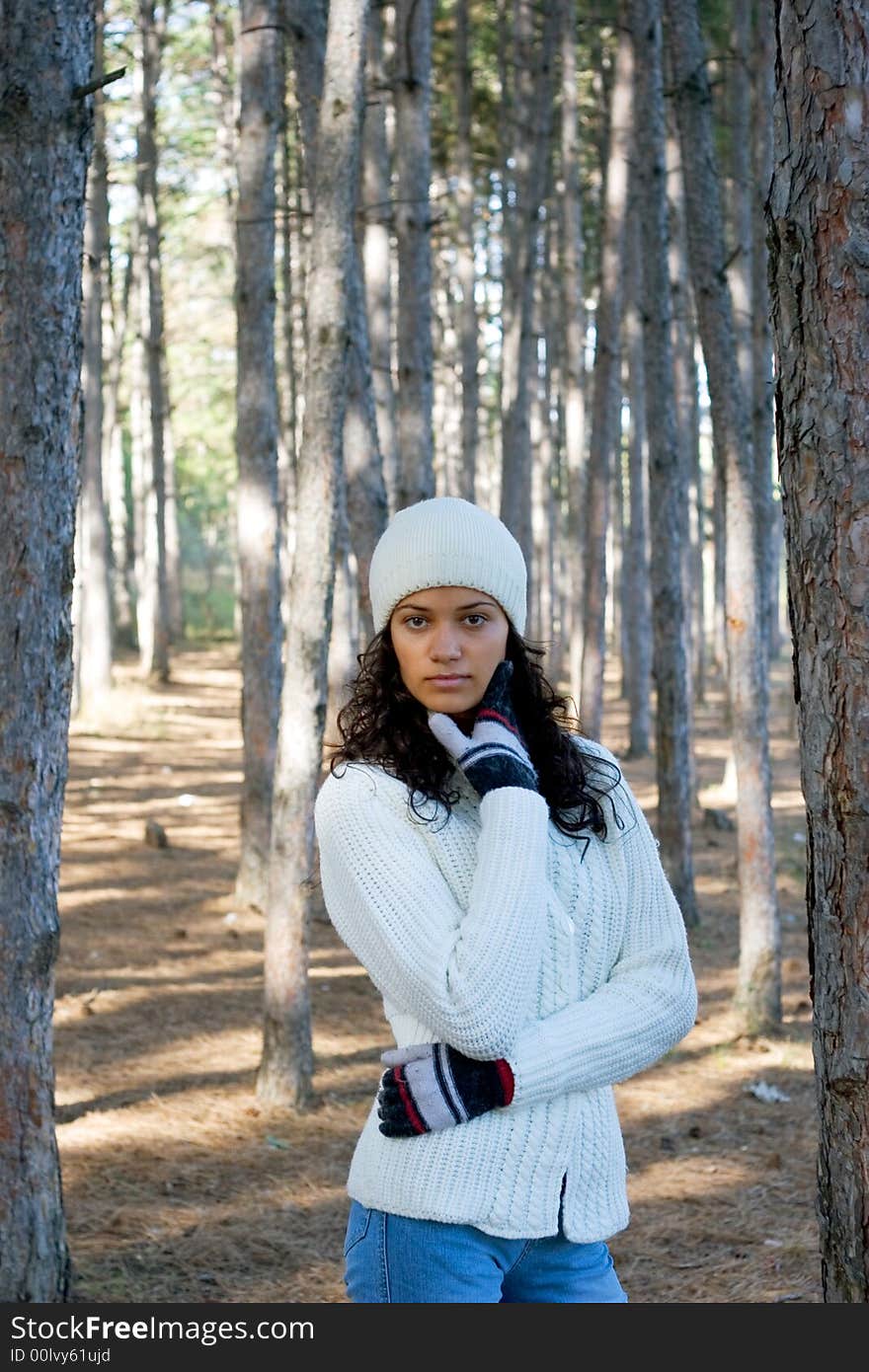 Beautiful winter girl in white