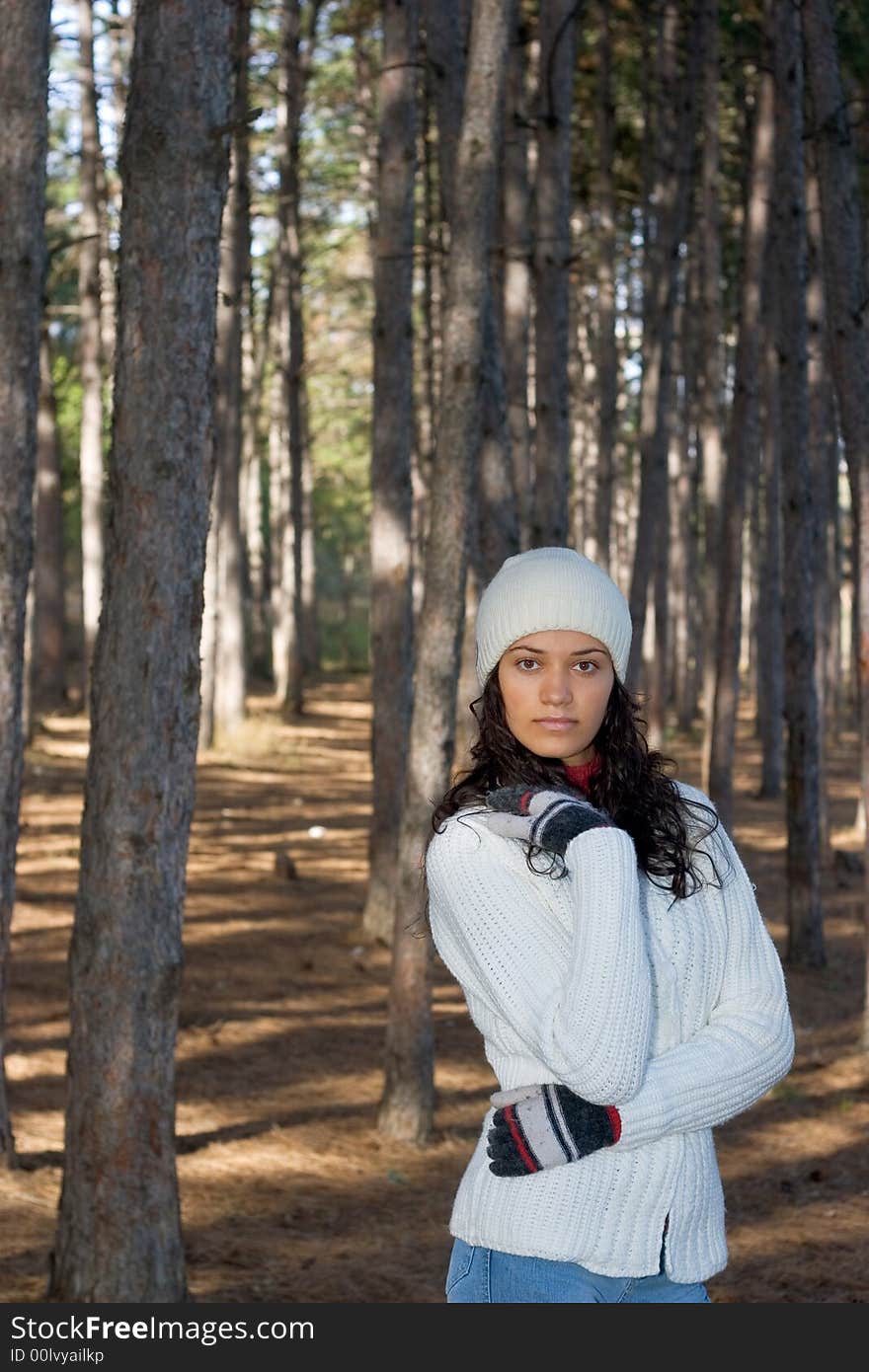 Beautiful winter girl in white