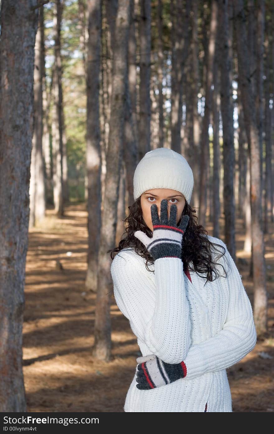 Beautiful winter girl in white