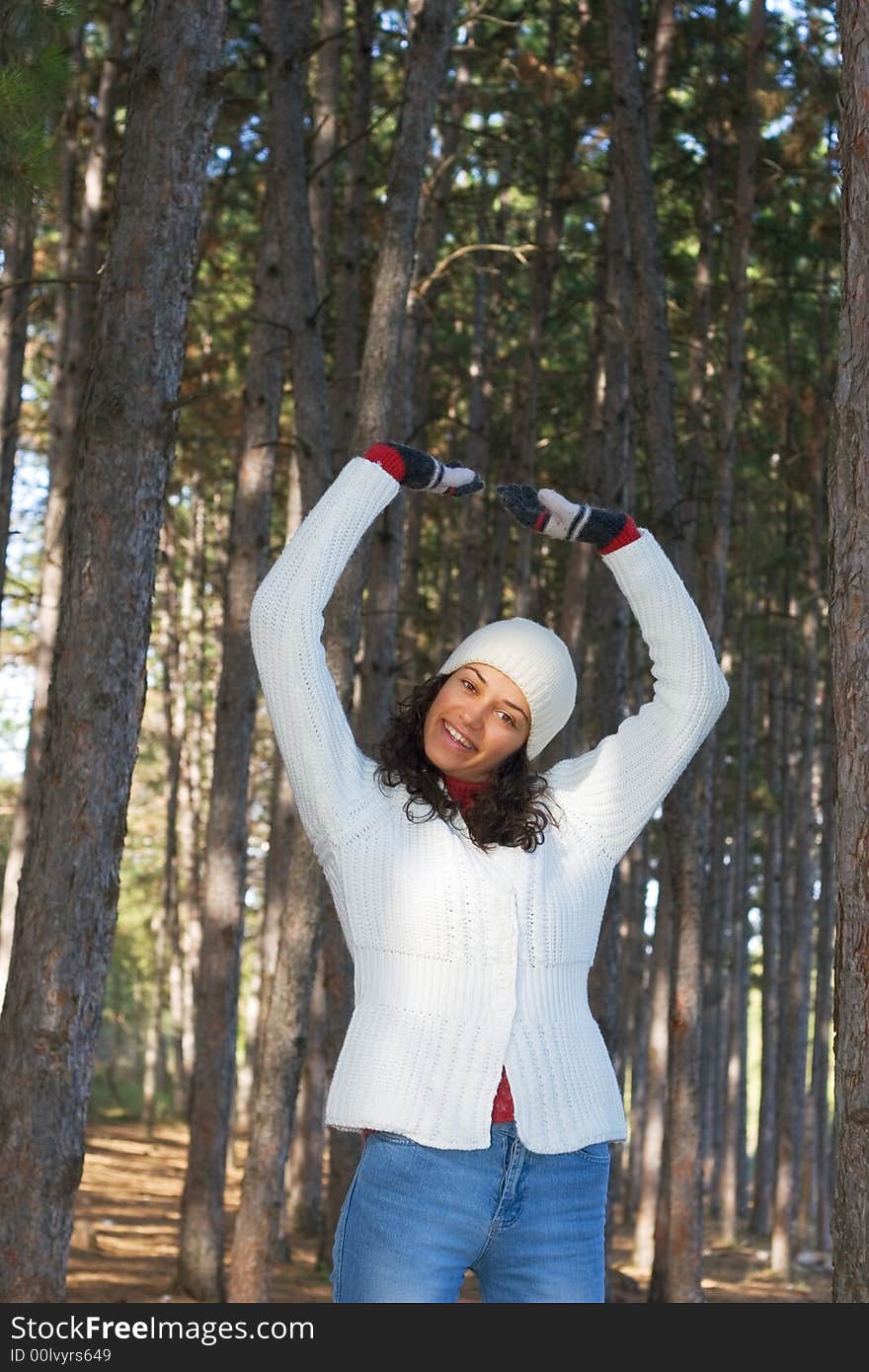 Beautiful winter girl in white