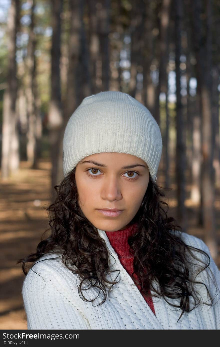 Beautiful winter girl in white