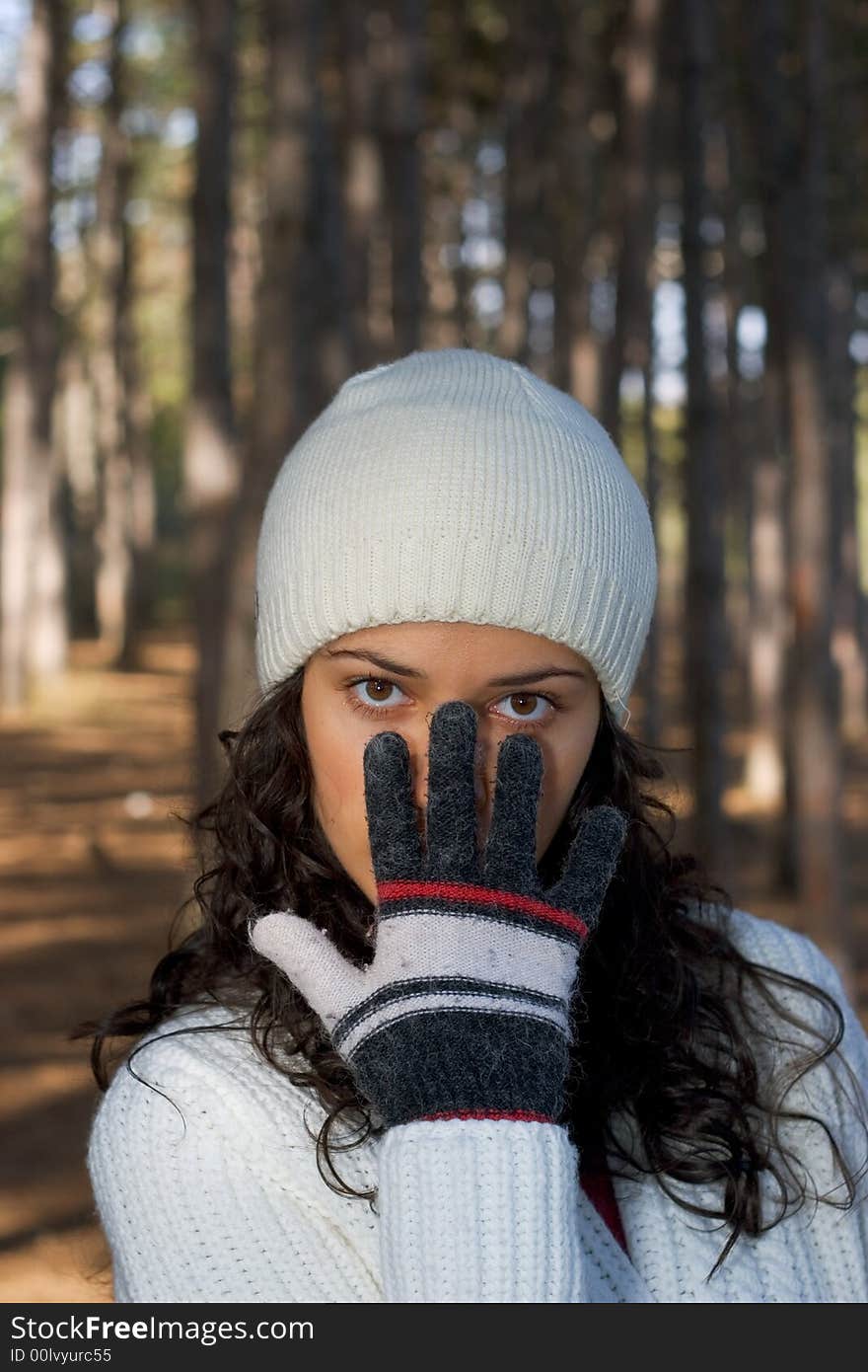 Beautiful winter girl in white