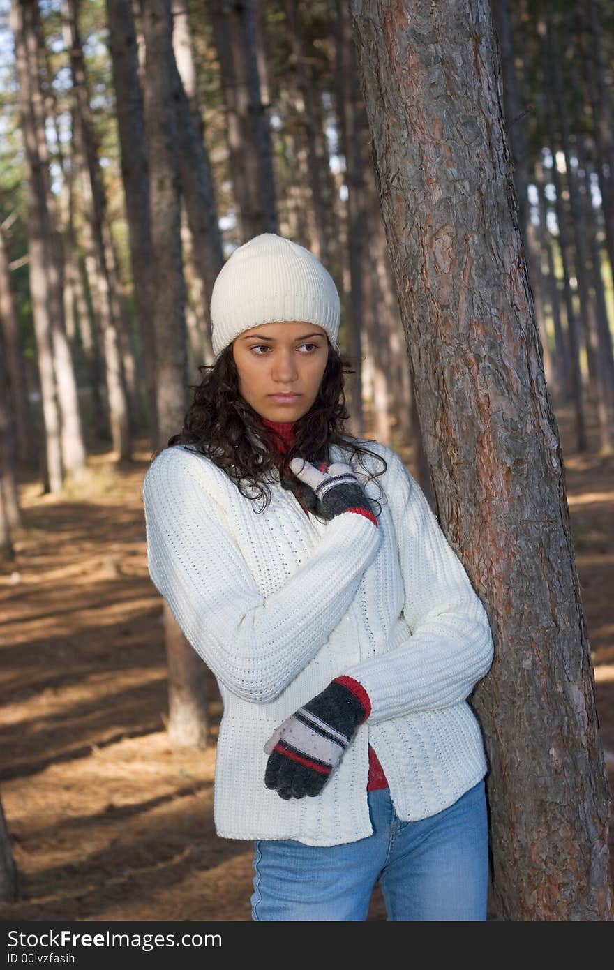 Beautiful winter girl in white