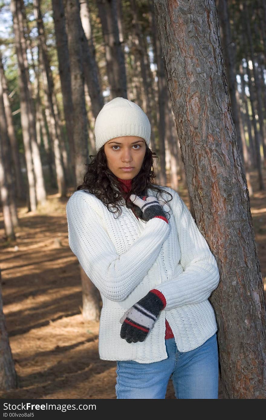 Beautiful winter girl in white