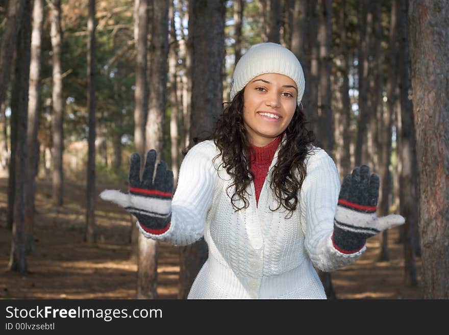 Beautiful winter girl in white