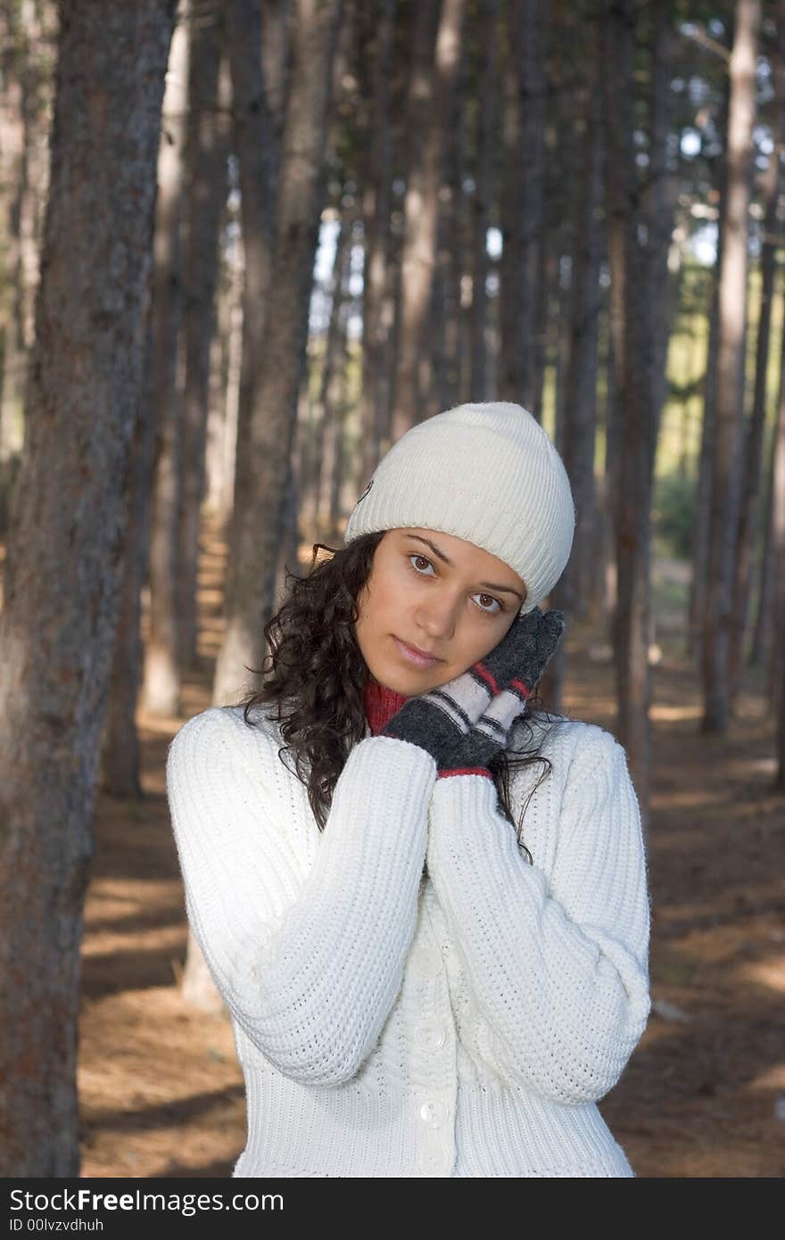 Beautiful winter girl in white