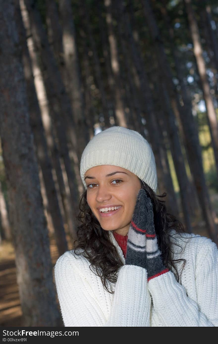 Beautiful winter girl in white