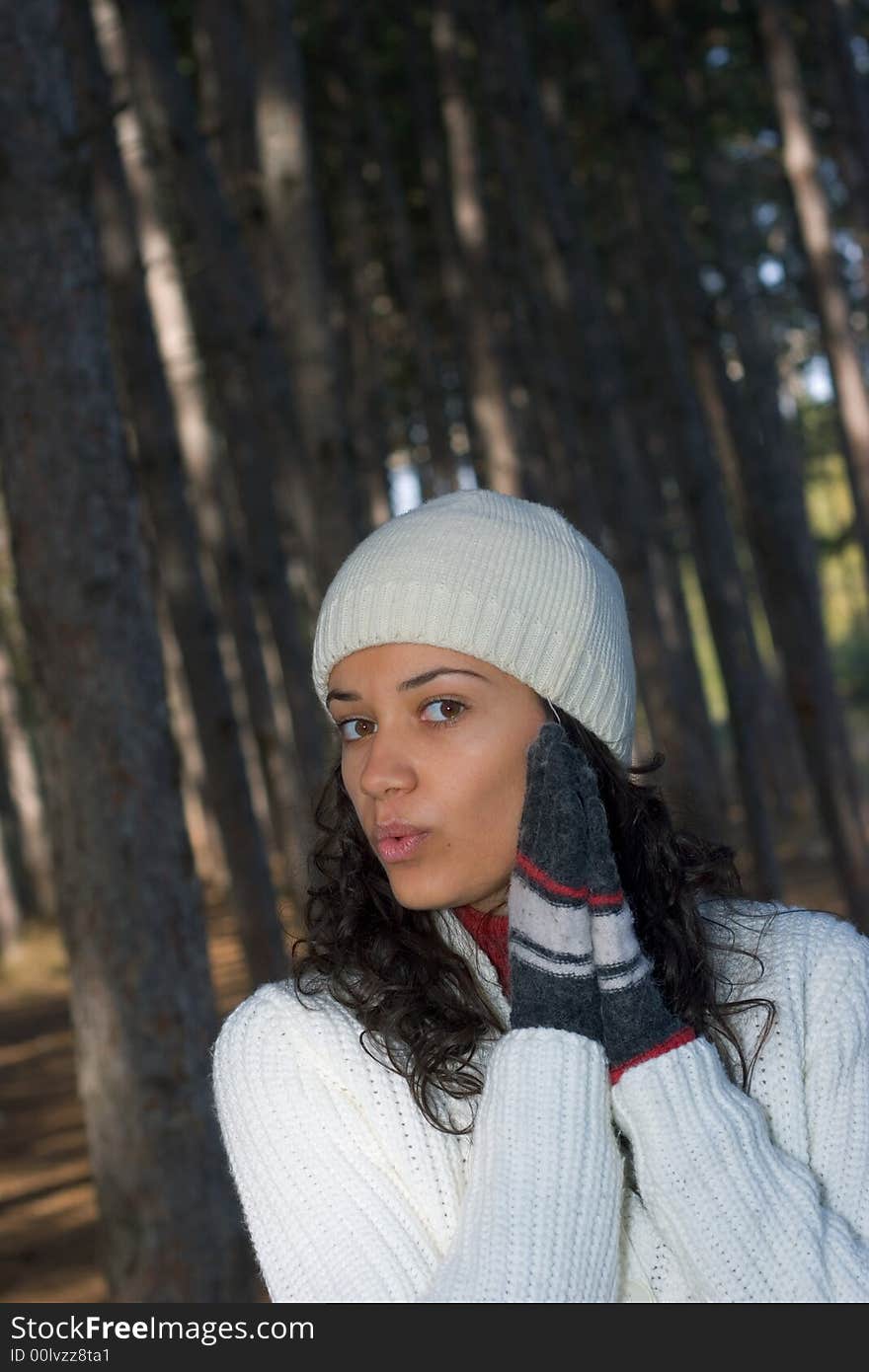 Beautiful winter girl in white