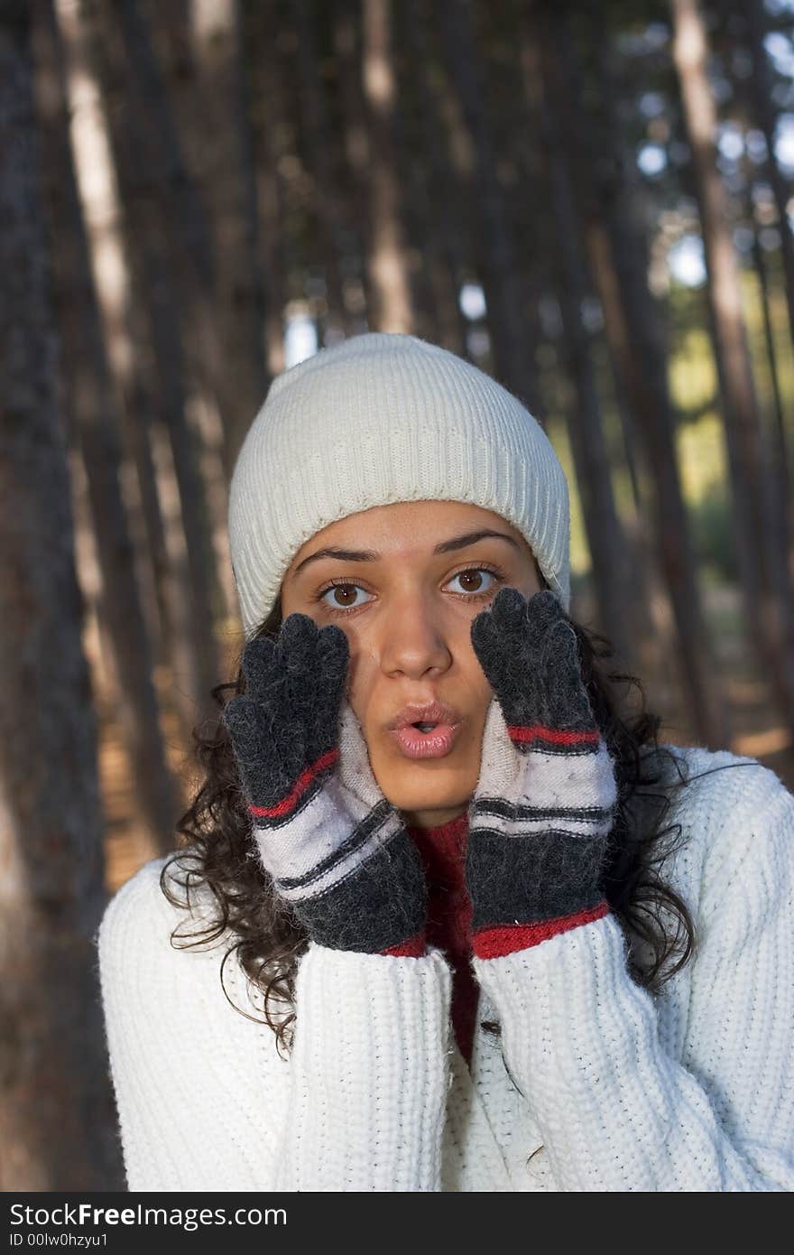 Beautiful winter girl in white