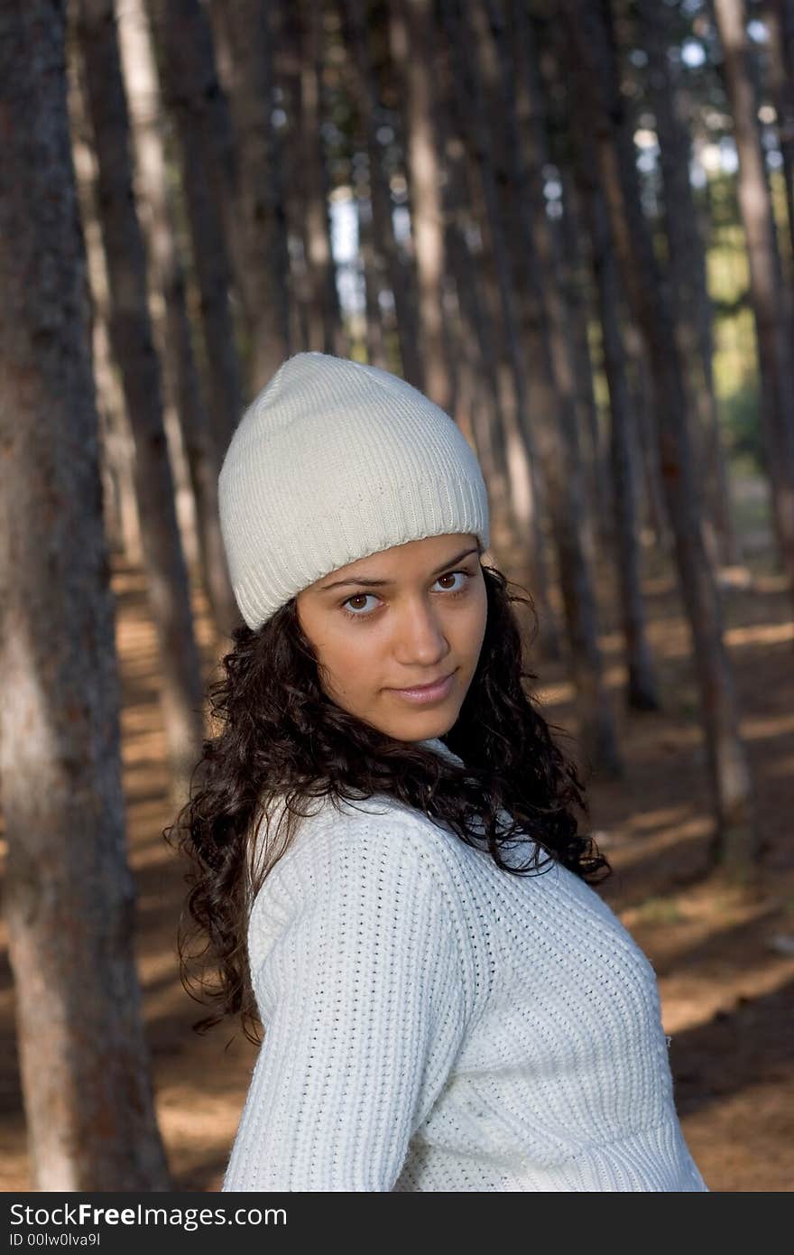 Beautiful winter girl in white