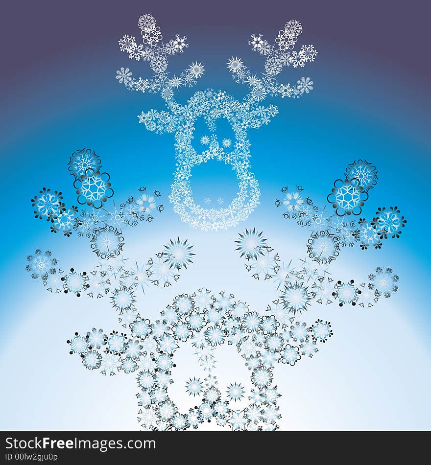 Christmas reindeer via different snowflakes - vector illustration