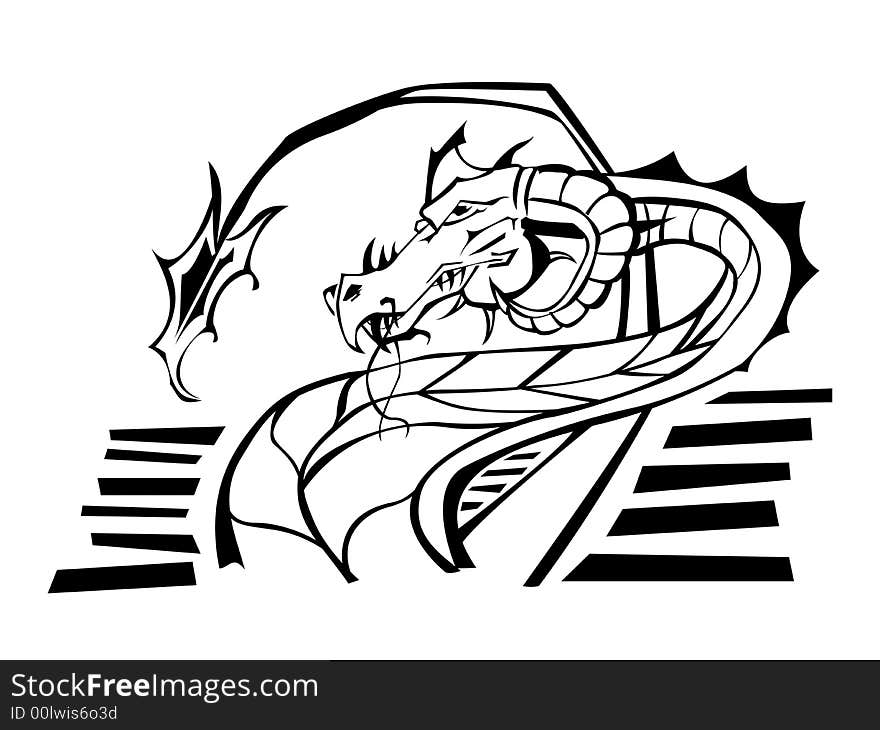 Vector black mythological dragon on white background