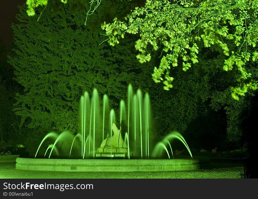 A fountain in the Berlin Zoo under special illumination