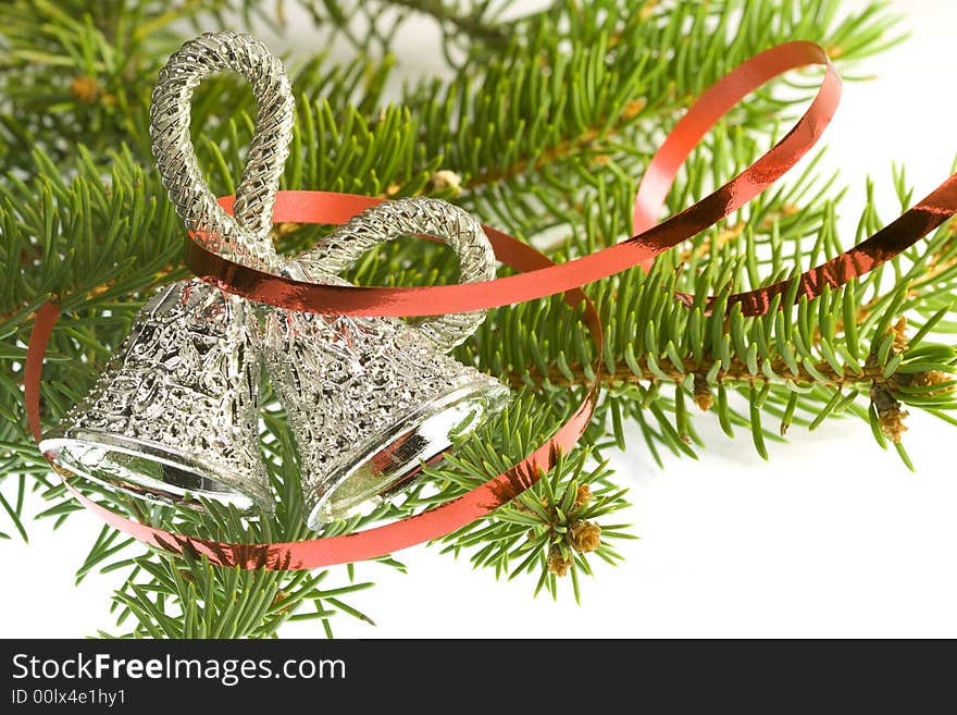 Decorative silver bell with christmas tree