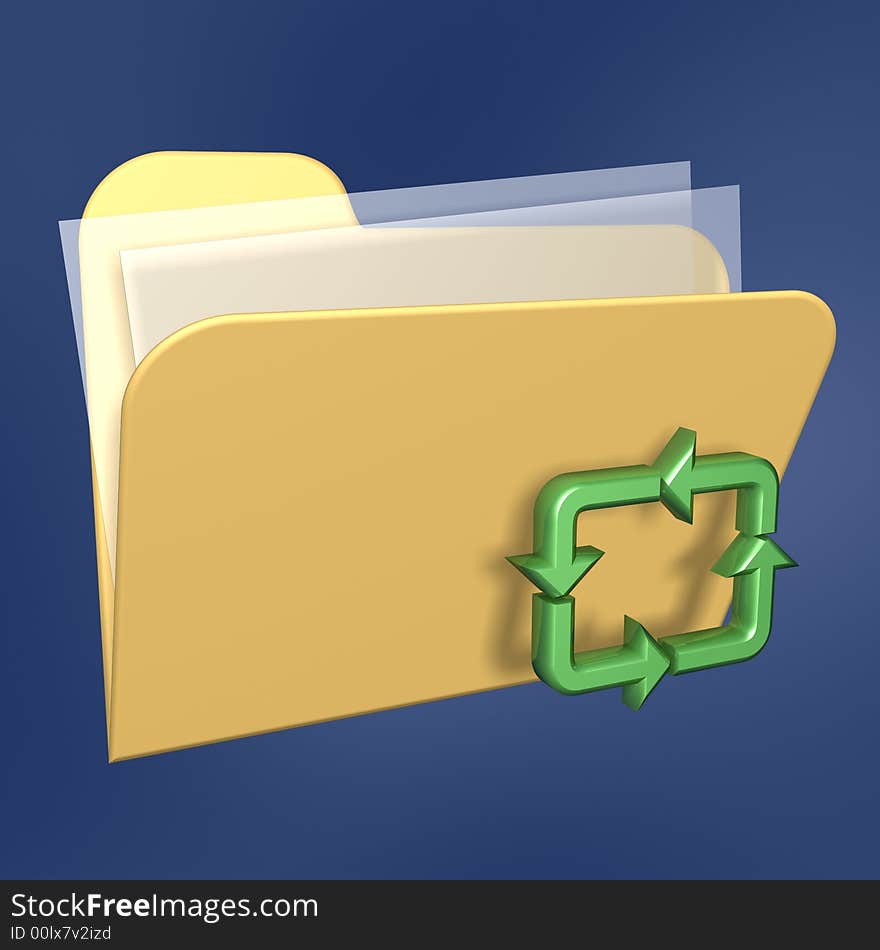 Recycle files folder of computer isolated on blue background