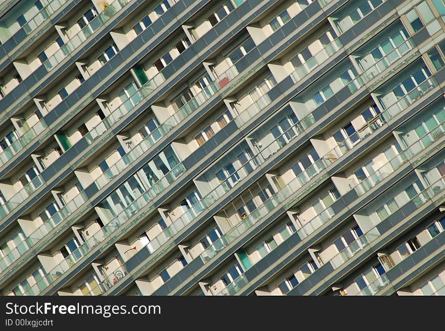 Apartment house with balconies, slanted view, detail,  Vienna, Austria. Apartment house with balconies, slanted view, detail,  Vienna, Austria.