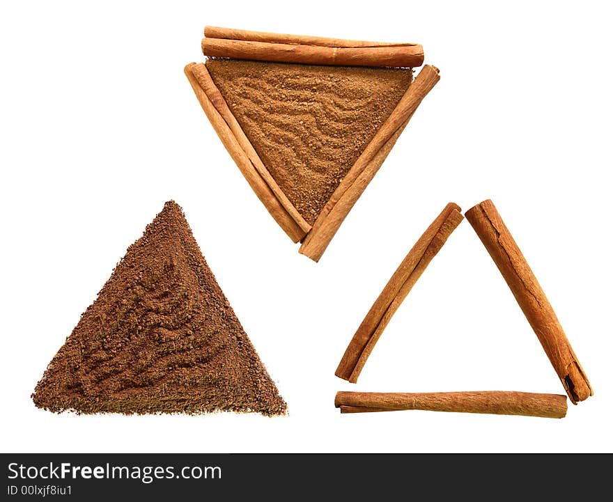 Cinnamon sticks and ground in triangle compositions