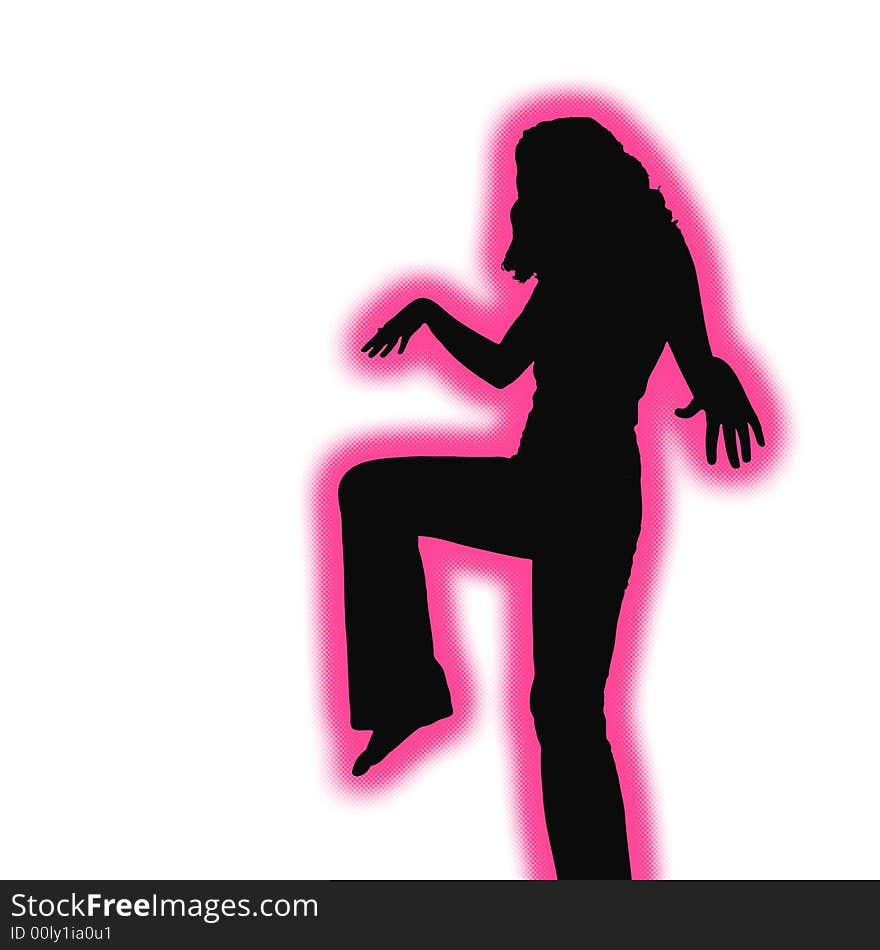 Retro tough girl silhouette ready for fighting action