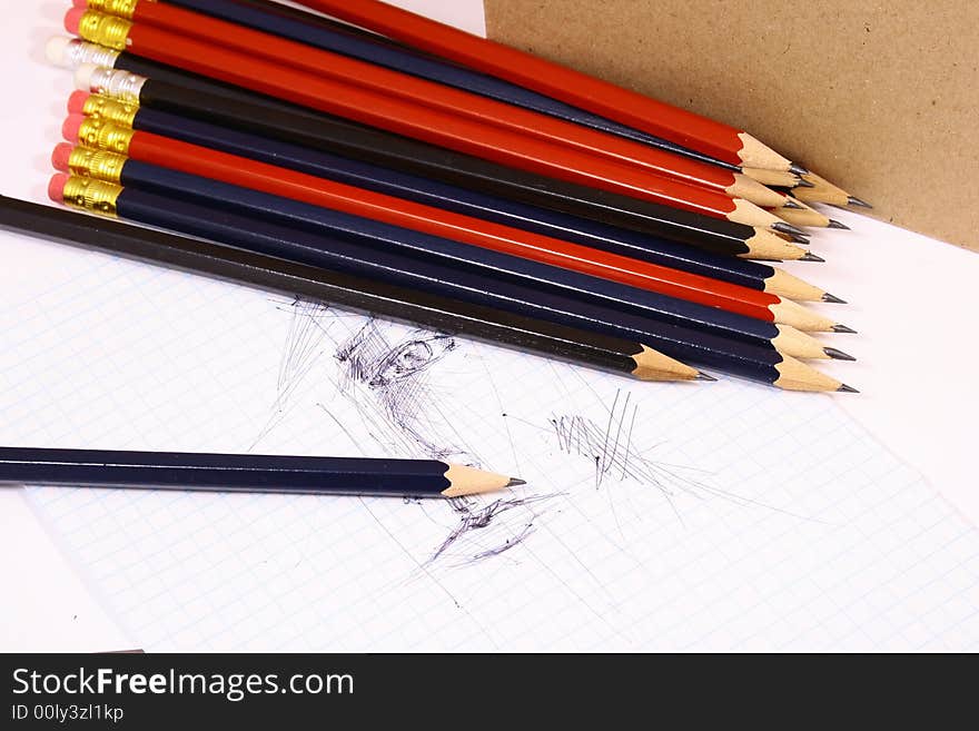 Pencil on white isolated background