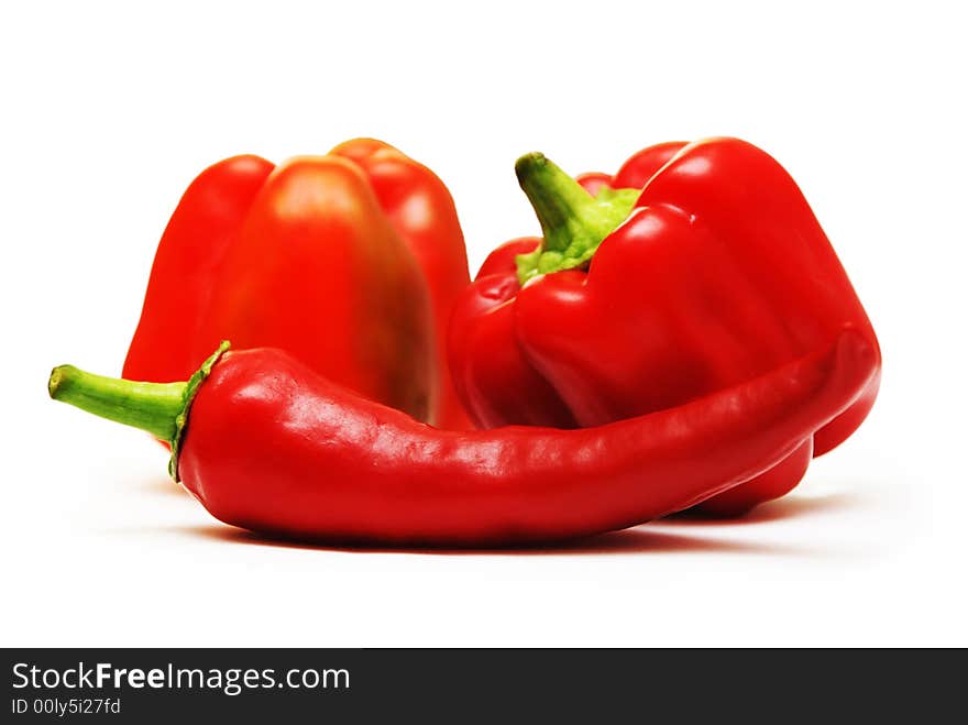 Red peppers isolated on the white background