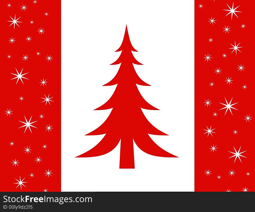 A clip art illustration of a unique Christmas version of the Canadian flag, featuring snowflake decorations on the red borders and a red Christmas tree in the middle. A clip art illustration of a unique Christmas version of the Canadian flag, featuring snowflake decorations on the red borders and a red Christmas tree in the middle