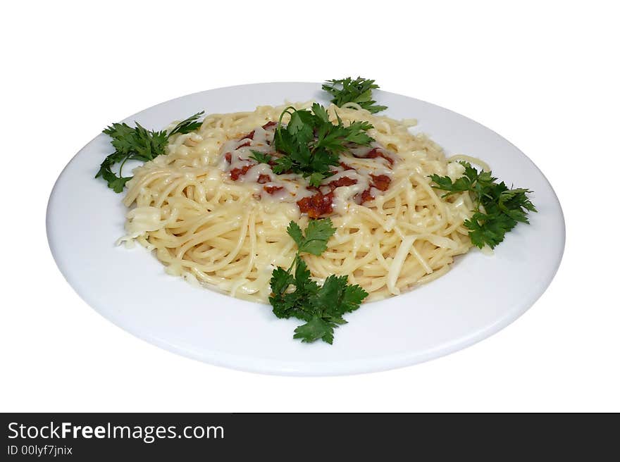 Delicious Italian Spaghetti Bolonaise is decorated with parsley