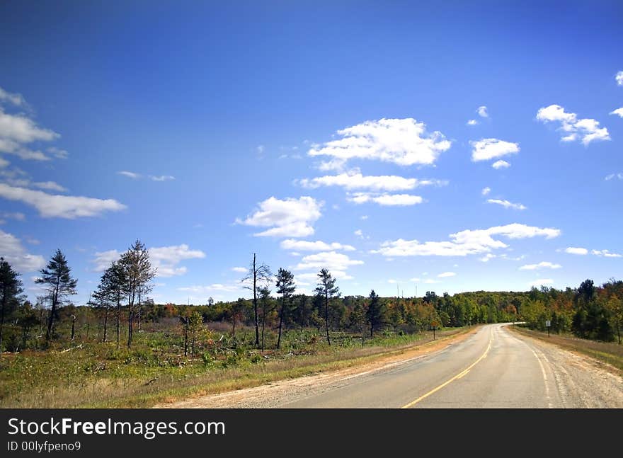 Sunny Highway with blue sky background in michigan