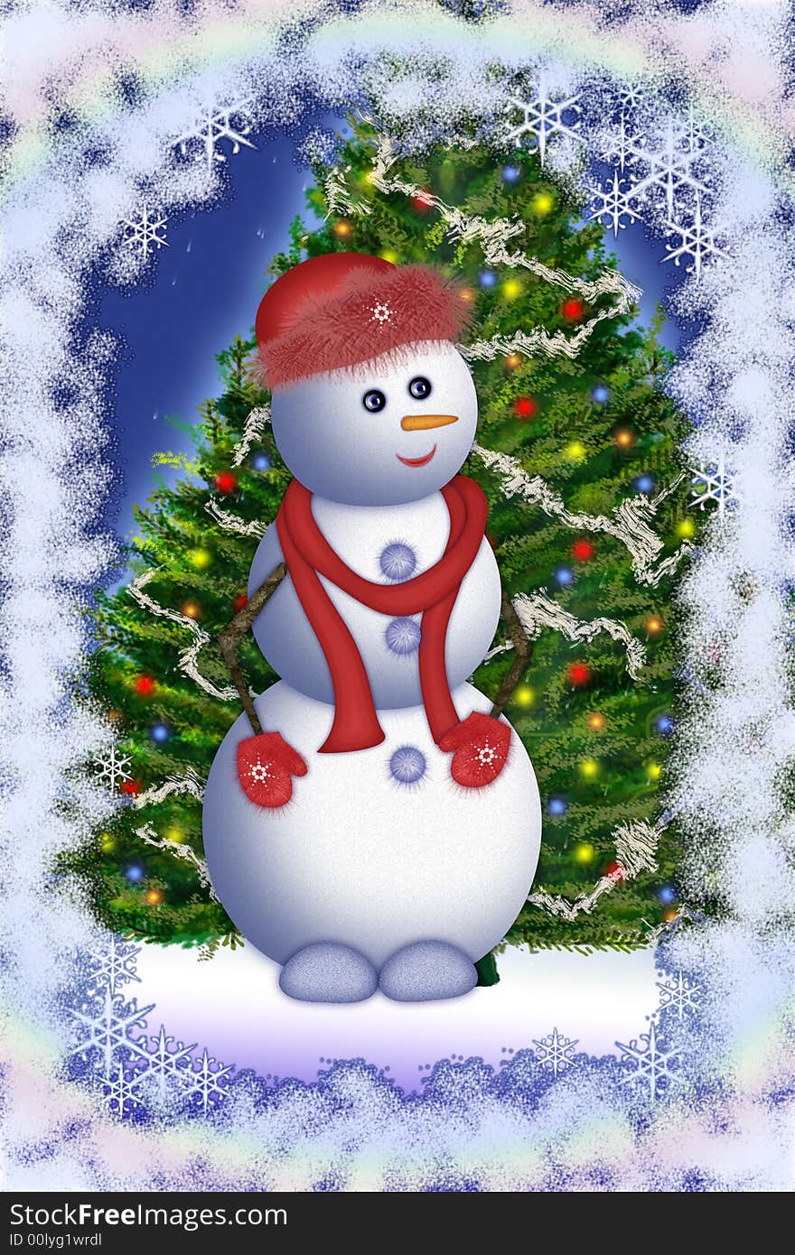 Snowman on a winter background with snow