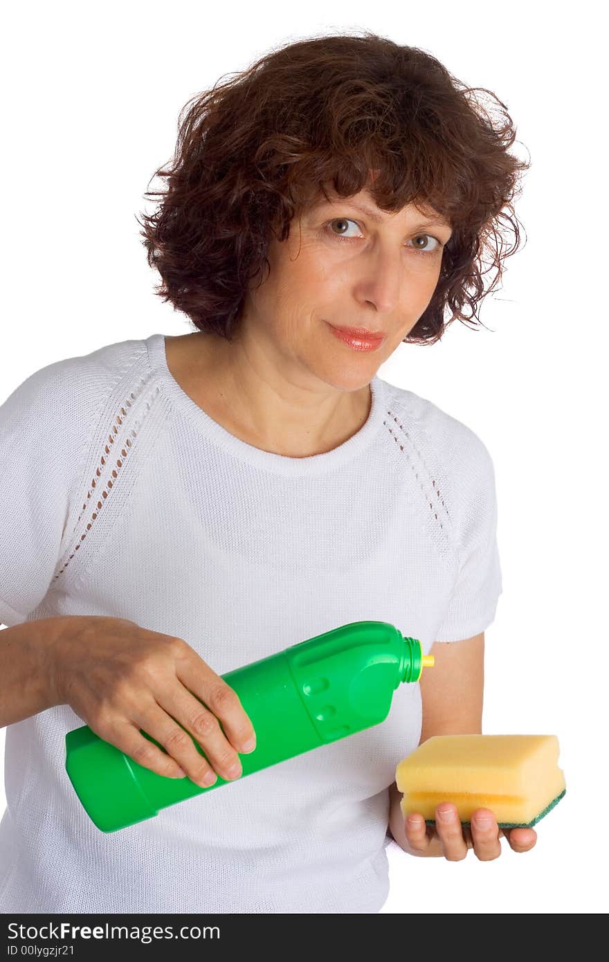 Woman holding sponge to clean. Woman holding sponge to clean