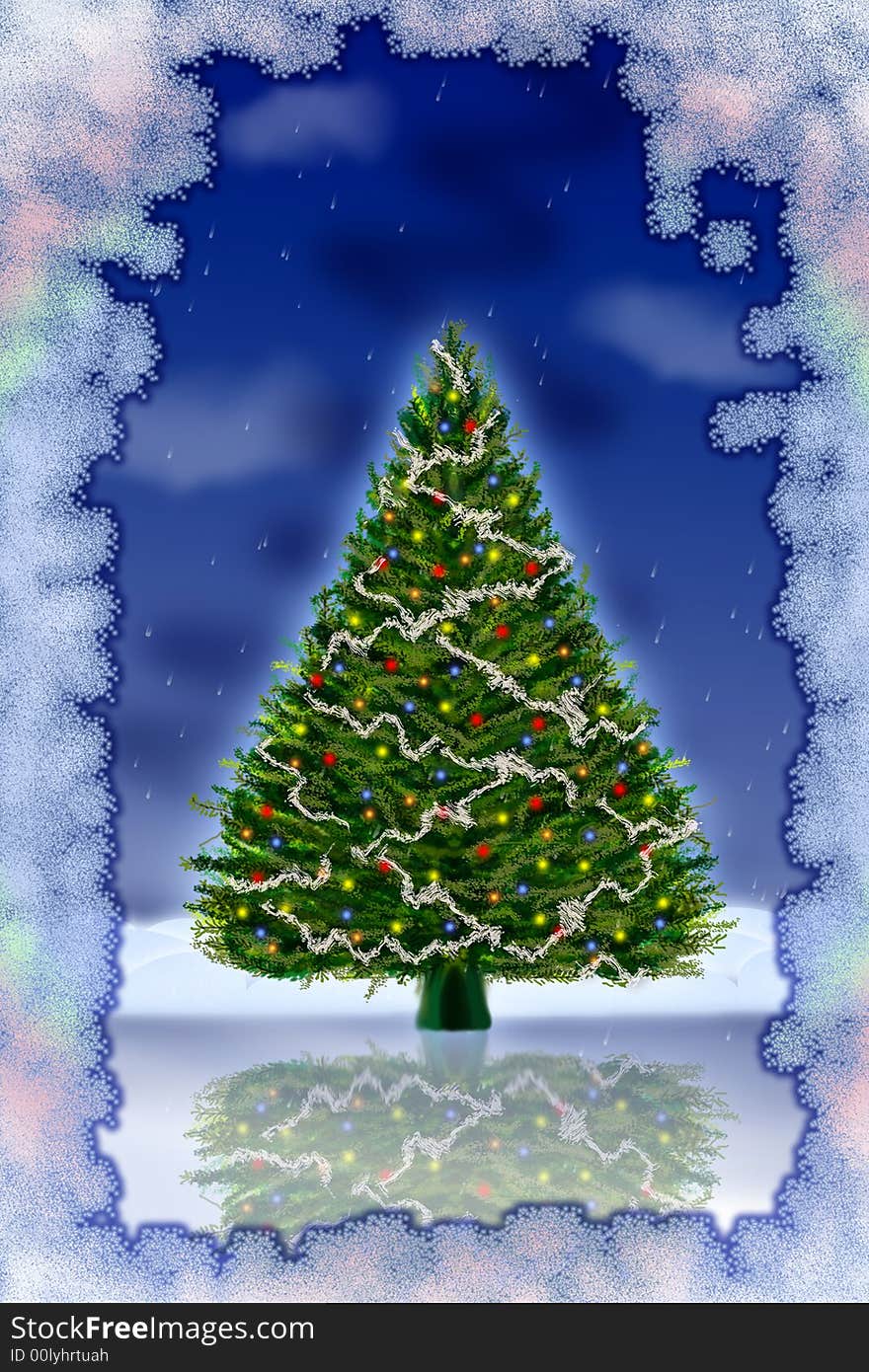 Christmas fur-tree on a winter background in a frame from snow