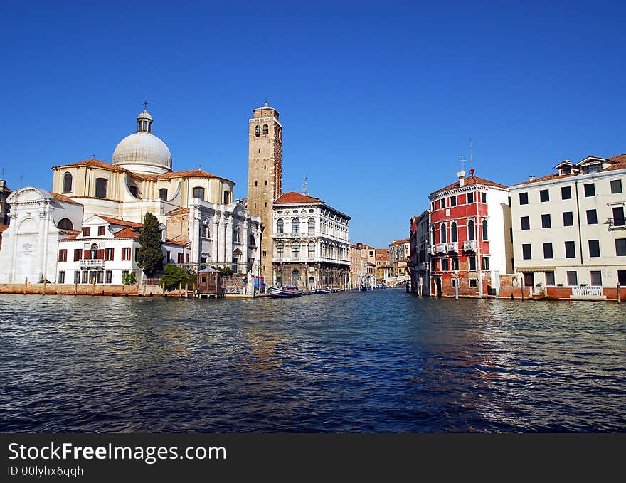 The mish mash of architecture in Venice with the dome of the Chiesa di san Lucia church towering high. The mish mash of architecture in Venice with the dome of the Chiesa di san Lucia church towering high.