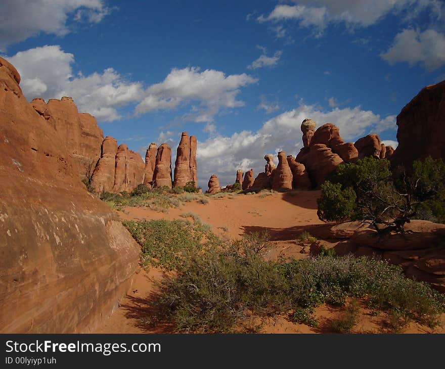 Tower Arch is the hidden natural arch in  Klondike Bluffs area in Arches National Park