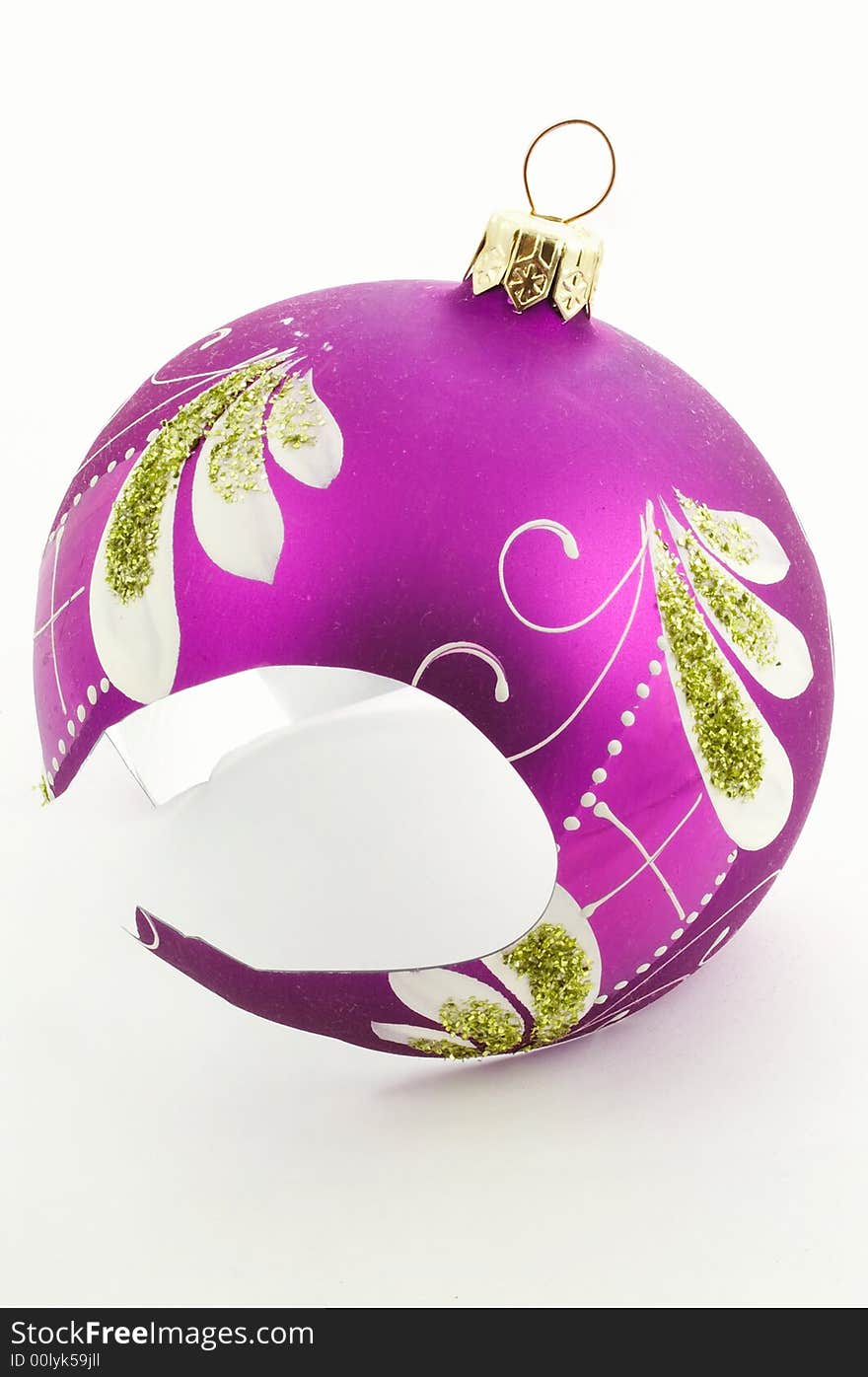 Broken christmas tree decoration ball isolated. Broken christmas tree decoration ball isolated